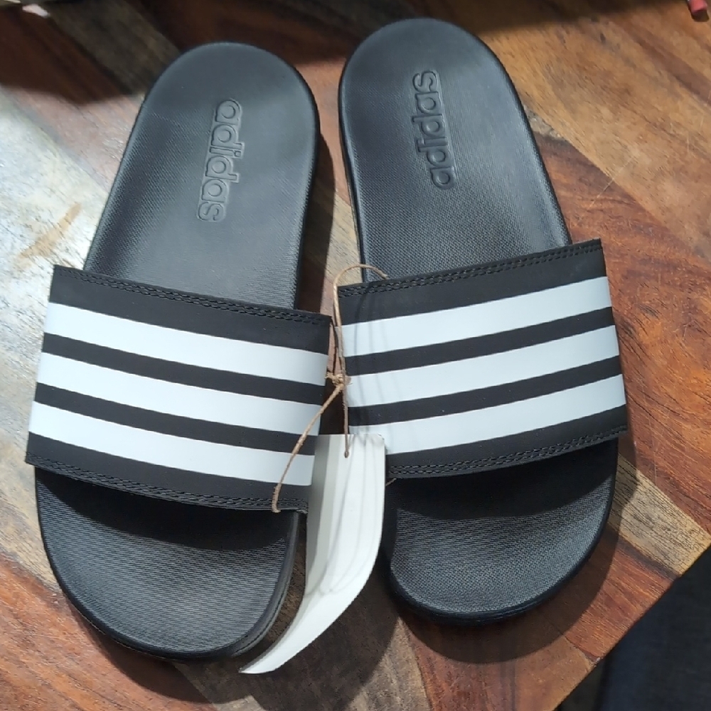 Adidas Unisex Black Slide Sandals with White Stripes